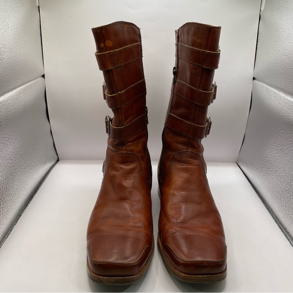 Wolverine 1883 Cognac Leather Square Toe Buckle Moto Size 7 M F8 - Picture 2 of 6